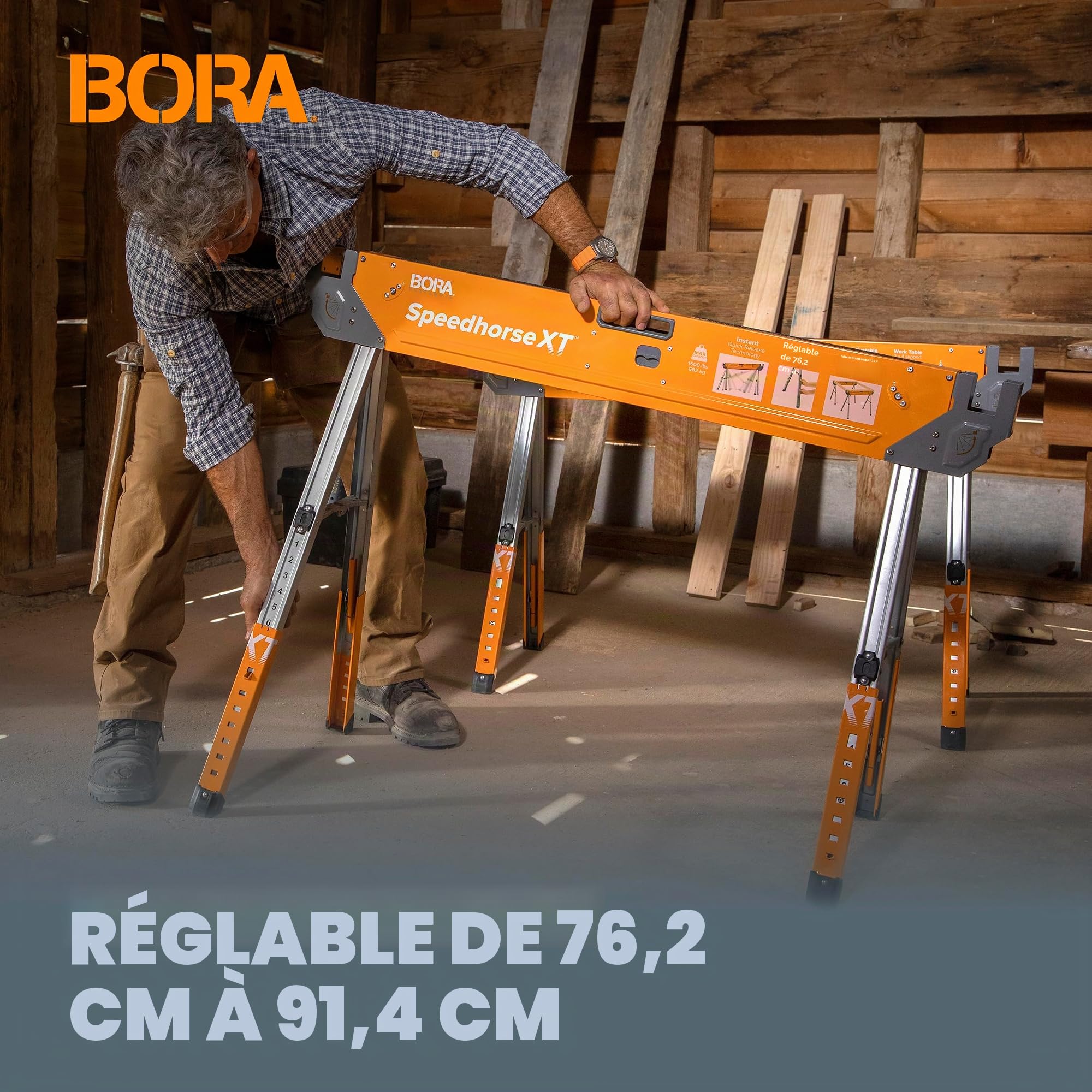 BORA Poramate Speedhorse XT Chevalet de sciage réglable en hauteur 680 kg Capacité 680 kg