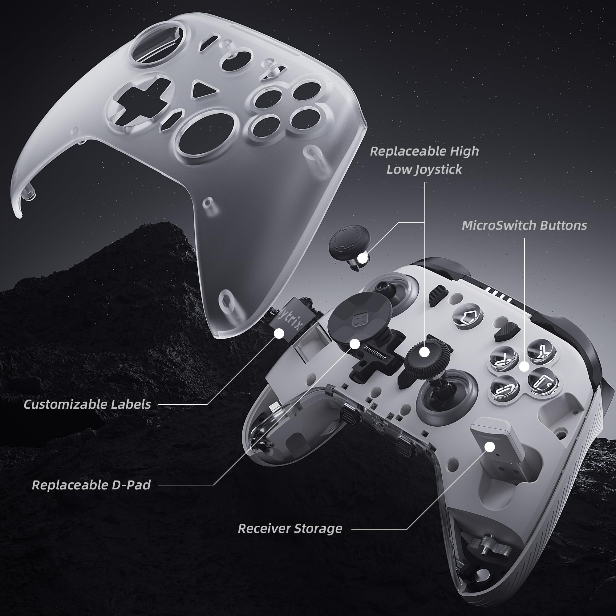 Mytrix Controlador de PC Pro con base de carga, Bluetooth inalámbrico 2.4G Controladores multiplataforma con cable Joysticks de efecto Hall Gatillos Hall/Micro 2 en 1, frecuencia de respuesta de 1000