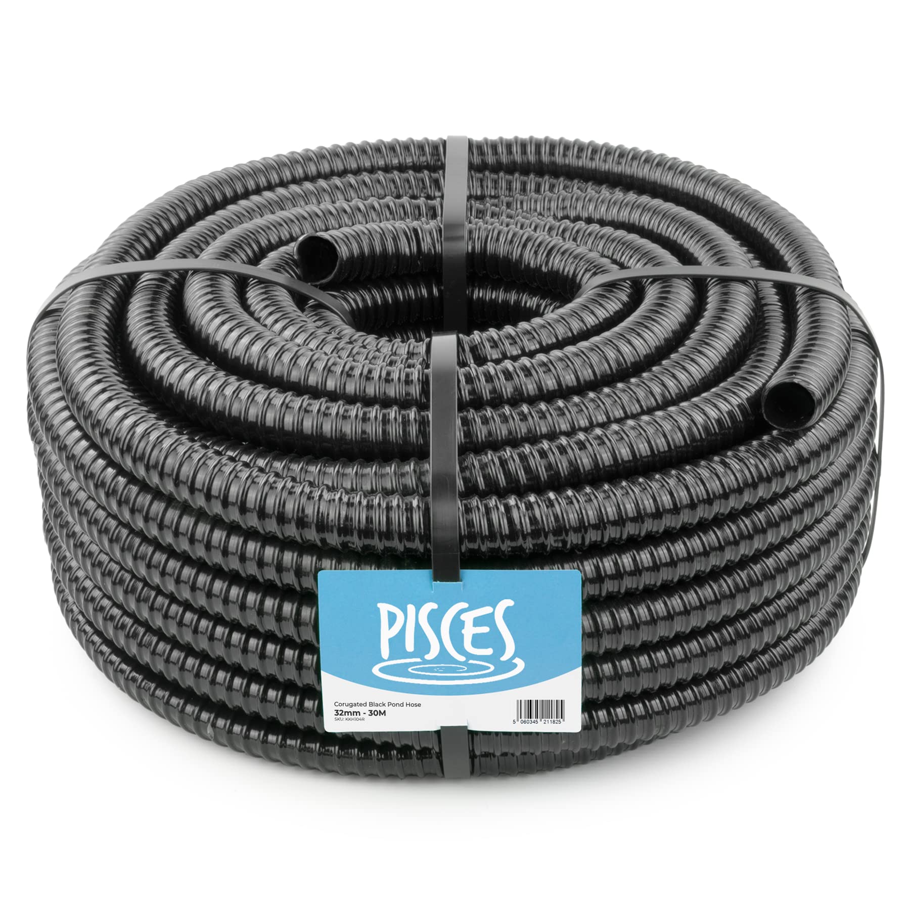 Pisces 32mm (1.25 inch) Black Pond Corrugated Flexible Hose Pipe - 30m Roll