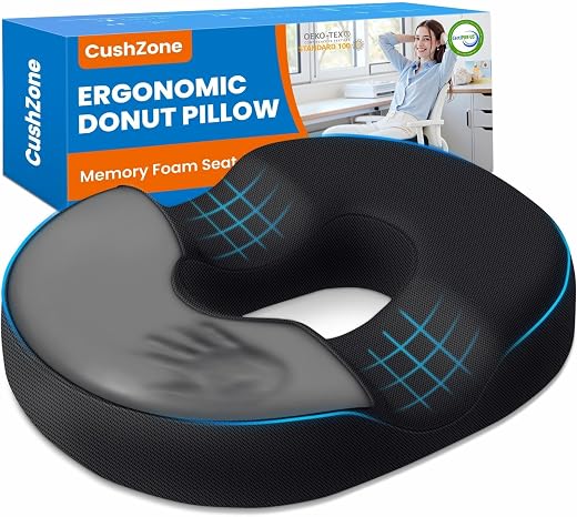 CushZone Donut Pillow for Postpartum Pregnancy - Large Ergonomic Chair Seat Cushions, Office Chair Cushion, Breathable Hem...