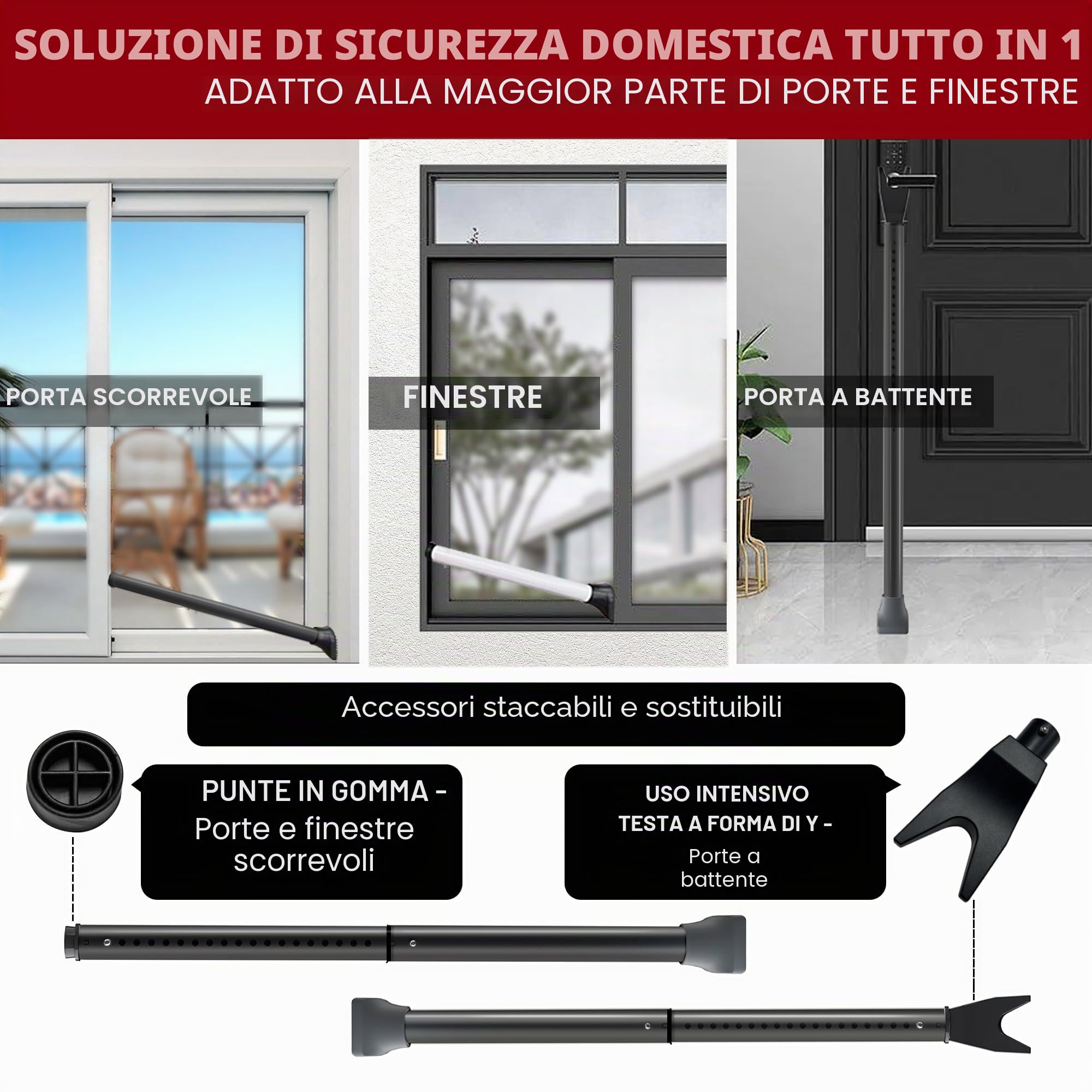 Nero Barra di Sicurezza per Porta d'Entrata - 1 Pack Sbarra Antiscasso, Blocco Porte