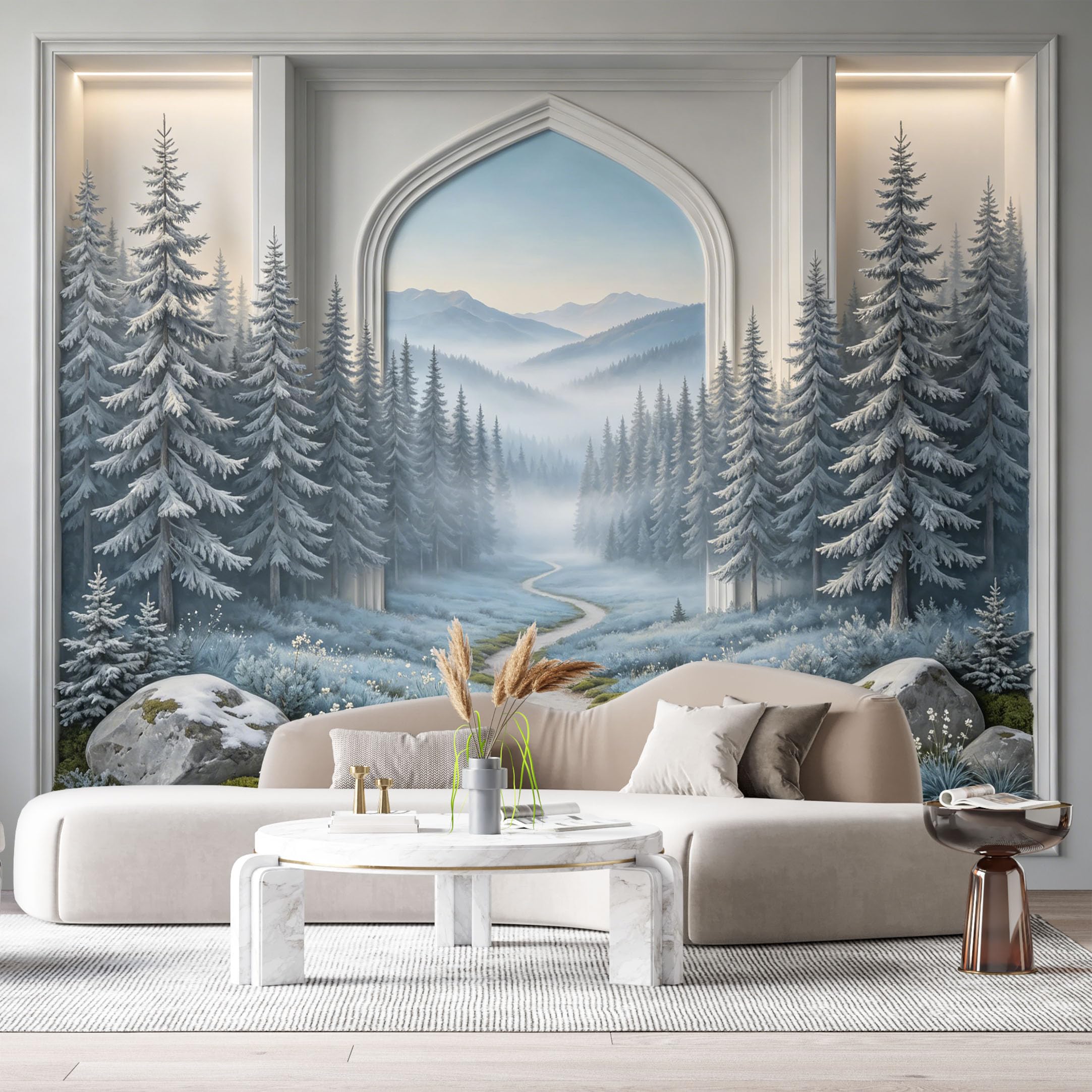 Custom Size Wall Murals Misty Pine Forest Mountain Path 3D Trompe L'Oeil SelfAdhesiveWall Fabric Removable Wallpaper Wall Decor for Living Room Bedroom Bathroom
