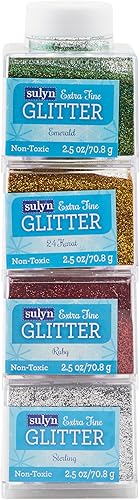 Sulyn Paquete de purpurina extrafina para Navidad, kit de purpurina dorada, plata, roja y verde para artes y manualidades, paquete de 4