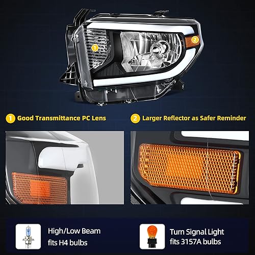 Miniatura 4 de DWVO Conjunto de faros LED DRL compatible con faros delanteros 2014-2021 14 15 16 17 18 19 20 21 Tundra 14-21 (no compatible con modelos con faros