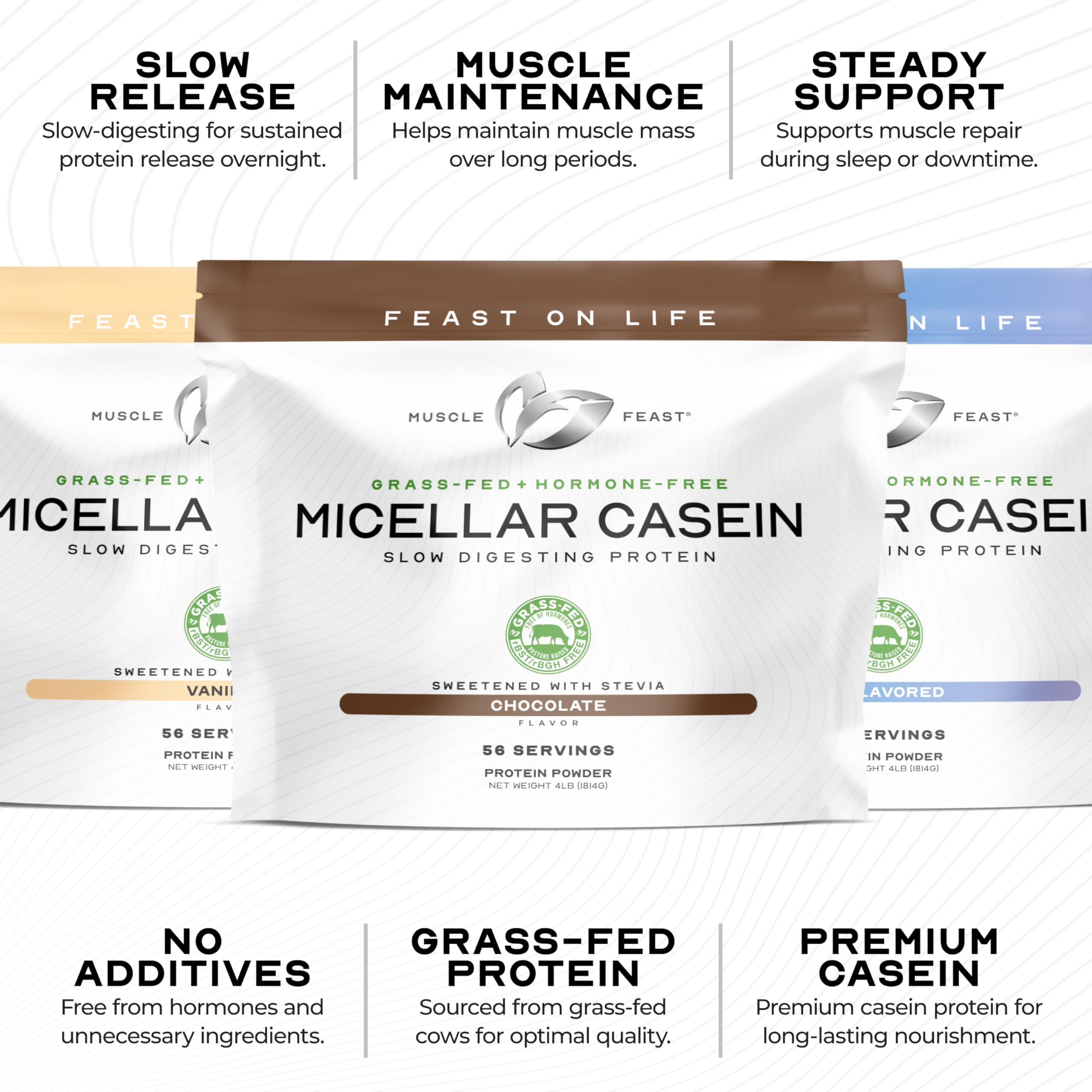 Muscle Feast Grass Fed Micellar Casein Protein Powder, Unflavored (4lb) — Amazon image 3