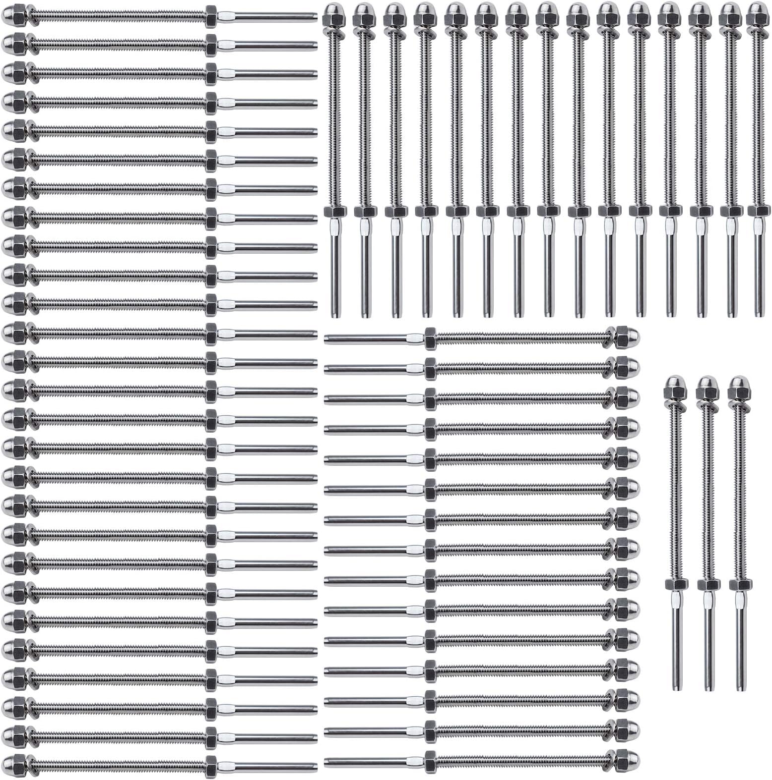 MUZATA Hand Swage Threaded Stud Tension End Fitting Terminal for 1/8" Cable Railing Kit,T316 Stainless Steel (6" Long for 2x2 to 4x4 Deck Wood Metal Posts) 60Pack CR39,Series CA1 CD1 CS1 CD2 CS2