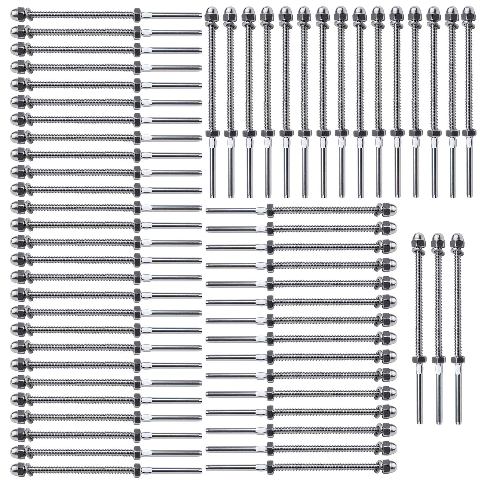 MuzataHand Swage Threaded Stud Tension End Fitting Terminal for 1/8" Cable Railing Kit,T316 Stainless Steel (6" Long for 2x2 to 4x4 Deck Wood Metal Posts) 60Pack CR39,Series CA1 CD1 CS1 CD2 CS2