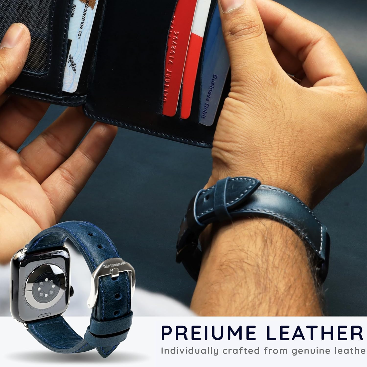 Top Grain Genuine Leather Bands Compatible with Apple Watch Band 42 mm (Series 32 1) 44mm 45mm 46mm 49mm for Men & Women, Replacement Strap for iWatch Ultra, Ultra 2, SE2, SE, Series 11 10 9 8 7 6 5 4 3 Classic Dark Brown (Black Edition, Silver)