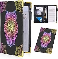 Vista 13 de Libros de servidor para mesera - Cartera de cuero PU marrón con bolsillo con cierre, motivo navideño; lindo organizador para meseros con bolsillo