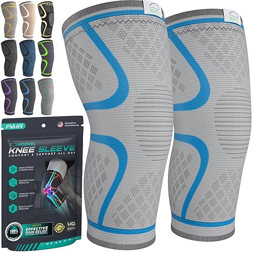 Vista 10 de Modvel Paquete de 2 rodilleras para mujeres y hombres – Rodilleras de compresión de entrenamiento para aliviar el dolor de rodilla, apoyo articular