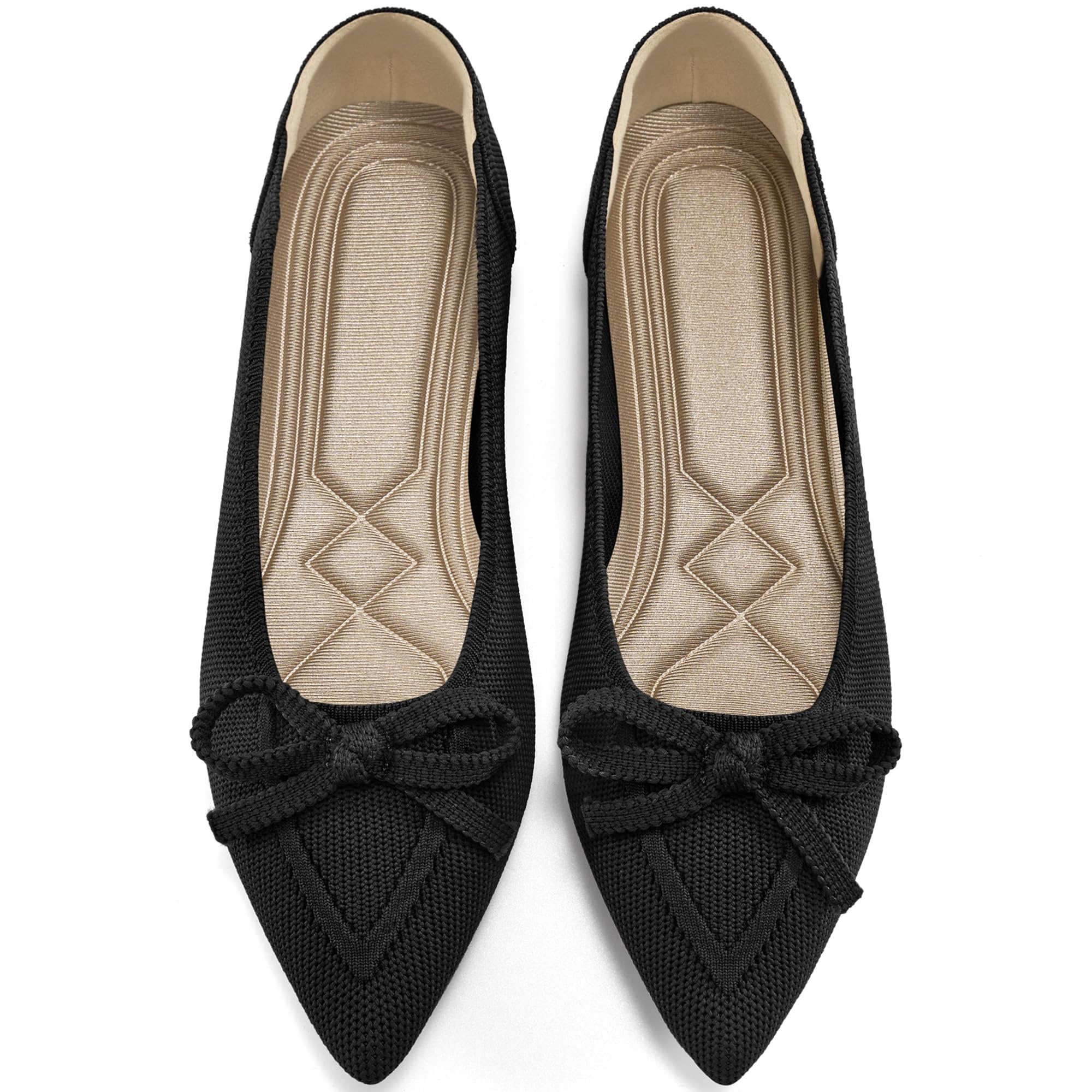 Ablanczoom Ballet Flats Shoes for Women: Dressy Pointed Toe Bow Knit Flats Comfortable Slip On Work Business Casual Shoes
