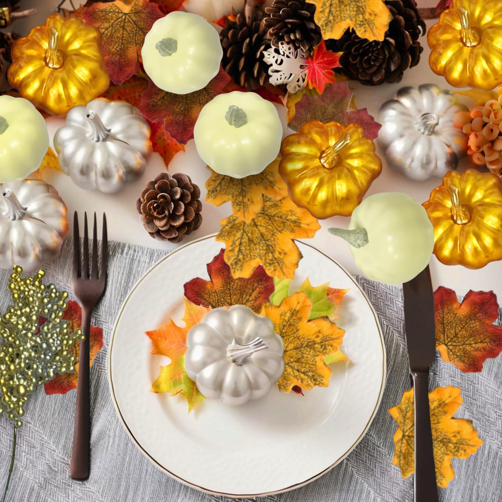 Decoration Automne Thanksgiving, Récolte Ensemble Citrouille Halloween Décoration, Citrouilles Artificielles d'halloween, D'érable, Cônes Pin, Décoration Couronne Automne Porte, 68 Pièces