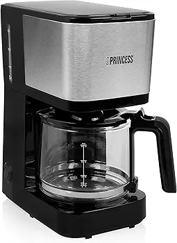 Princess 246031 - Cafetera con filtro permanente compacta, 1,25 L, 750 W, acero inoxidable, jarra de cristal para 12 tazas