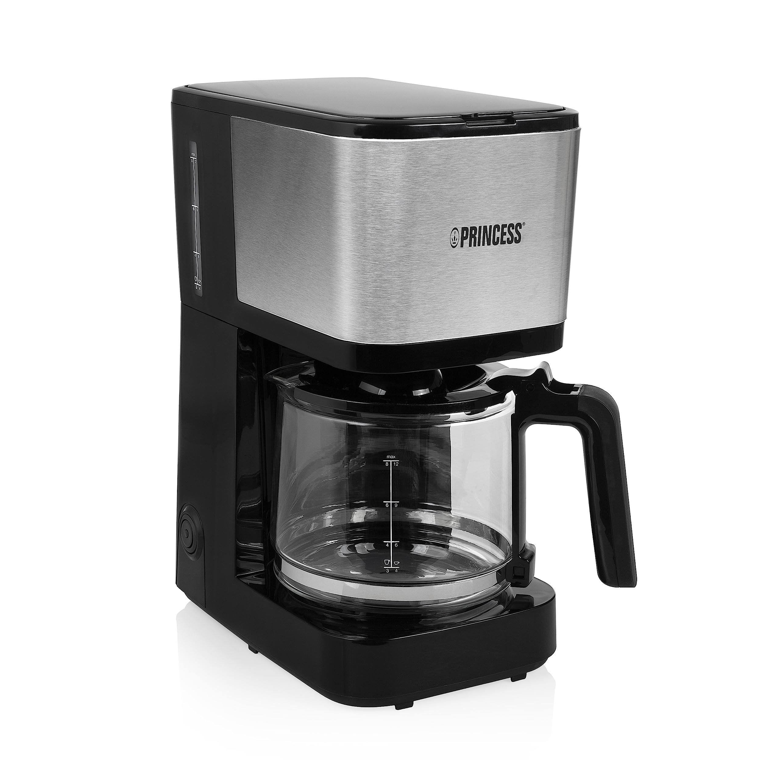 Princess 246031 - Cafetera con filtro permanente compacta, 1,25 L, 750 W, acero inoxidable, jarra de cristal para 12 tazas