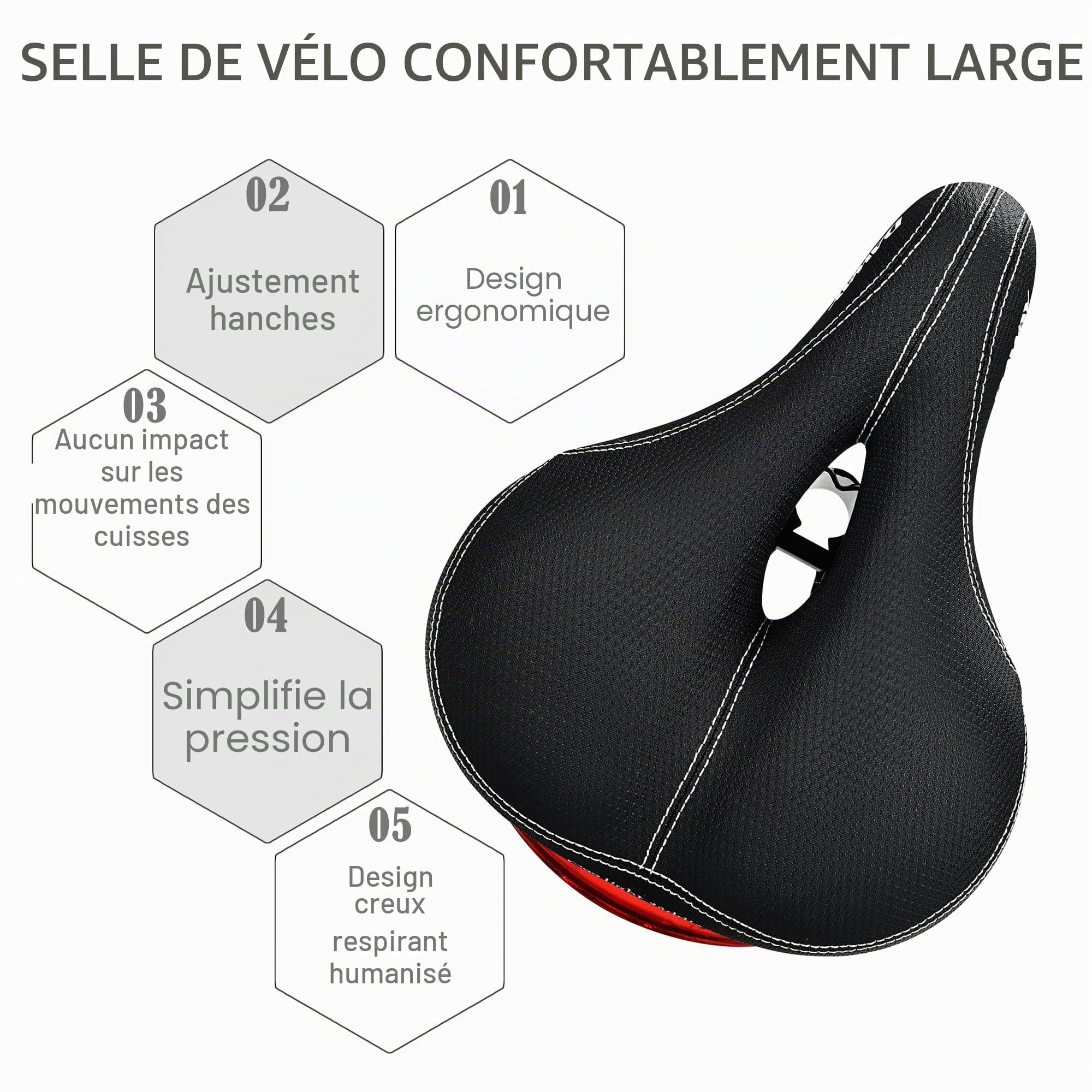 DAWAY Siège de vélo Confortable pour Hommes et Femmes - C99 Selle de vélo Large rembourrée en Mousse à mémoire de Forme, imperméable, à Double Ressort, Doux, Respirant, adapté à la Plupart des vélos
