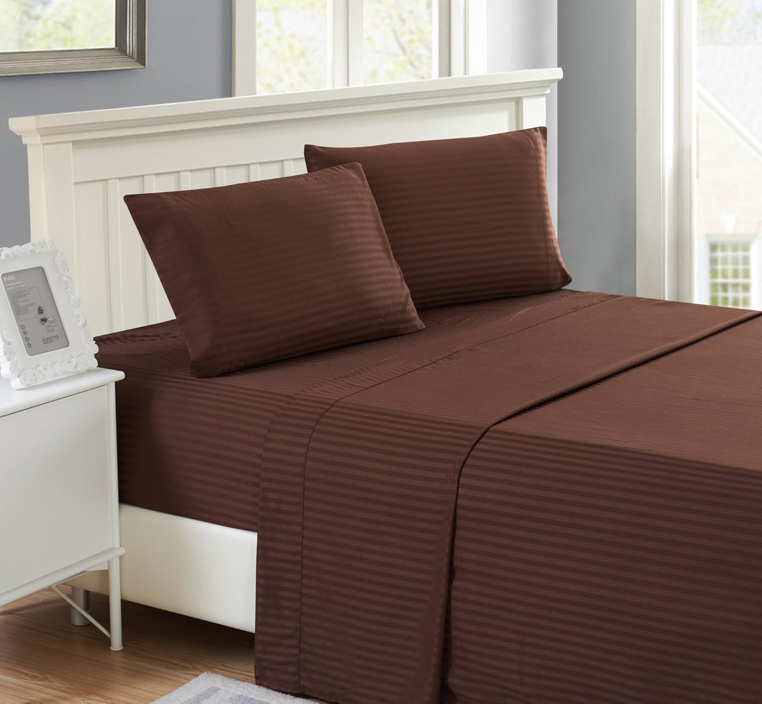 Lux Decor Collection Bed Sheet Set – 4 Piece Bed Sheets - Brushed Microfiber - (King Size, Striped Brown)