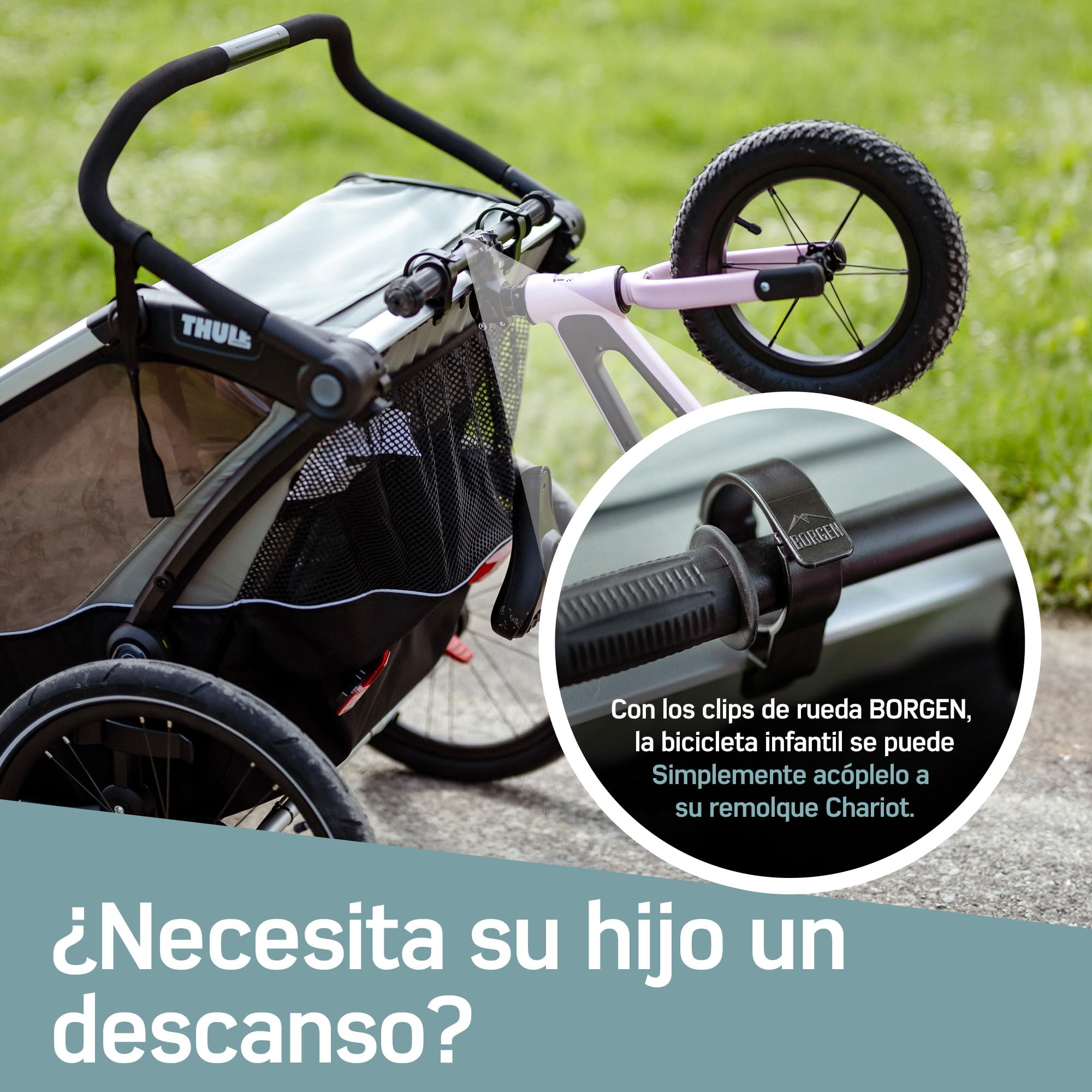 Borgen Clip - Soporte para Bicicleta y Niños Thule Chariot 2017-2023 Sport, Cross, Cab, Lite - 2 a 14 Pulgadas, Máx. 10 kg - Portabicicletas