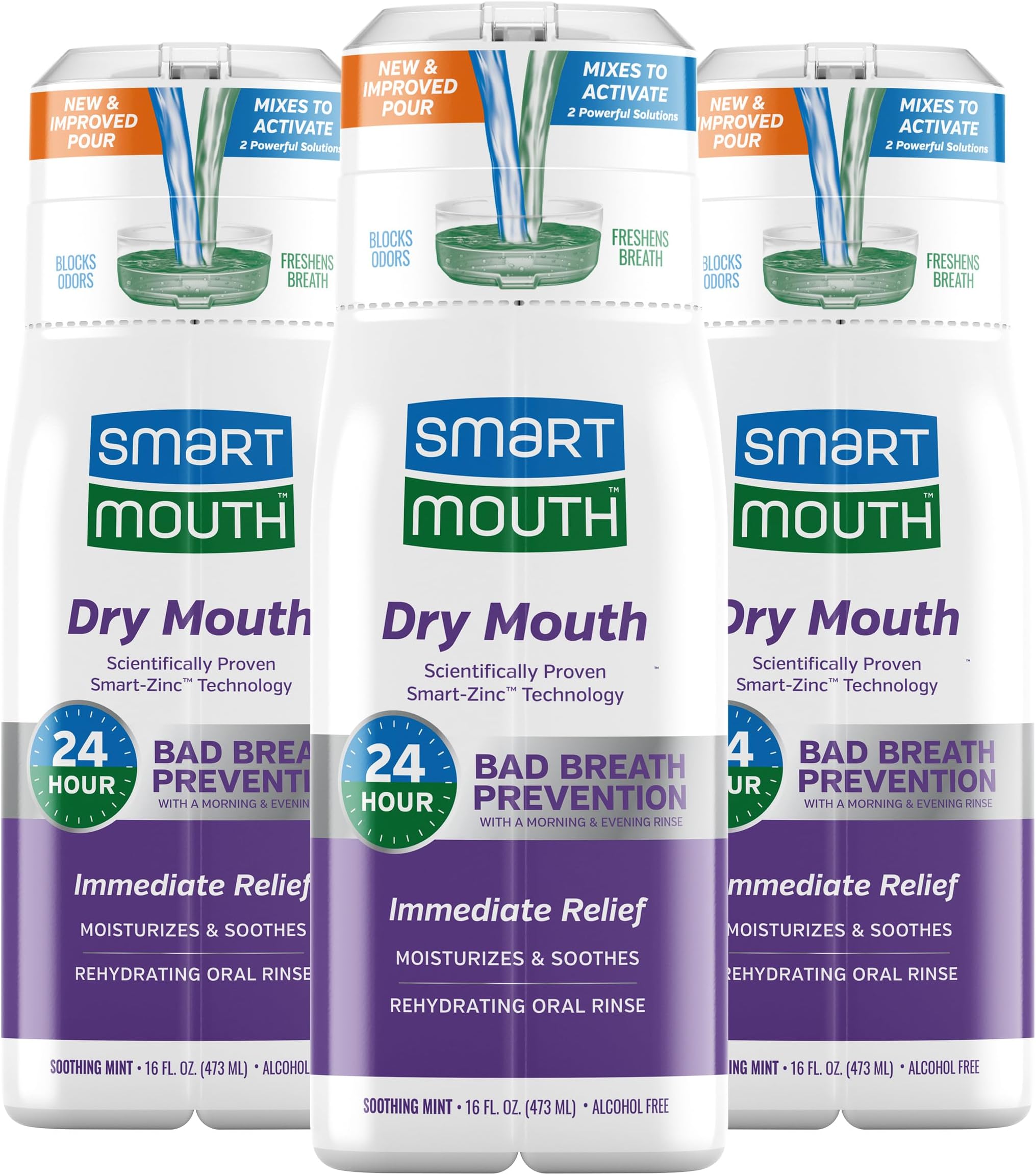 Activated Dry Mouth Mouthwash, Dry Mouth and Bad Breath Relief, Mint, 16 fl oz, 3 Pack