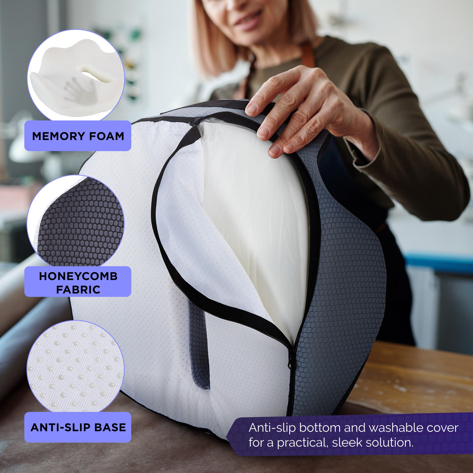 Cuscino ortopedico a ciambella per emorroidi per coccige, coccige, pile, sollievo dalla pressione – Cuscino in memory foam per sedia da ufficio – mira a piaghe e sollievo dal dolore