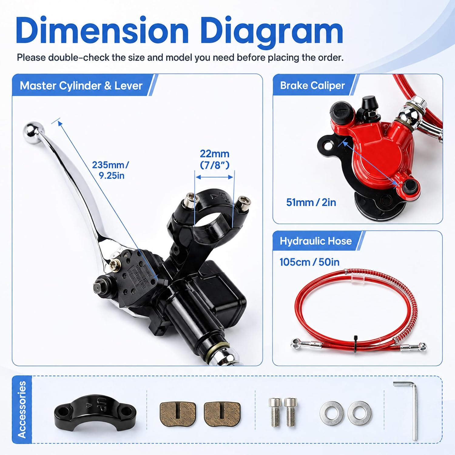 Mini Bike Hydraulic Brake Caliper Kit with 50 inch Hose Tube Master Cylinder for Baja Doodle Bug DB30 Blitz Dirt Bug Predator 79cc 97cc 2.8hp Mini Bike Parts（RED）