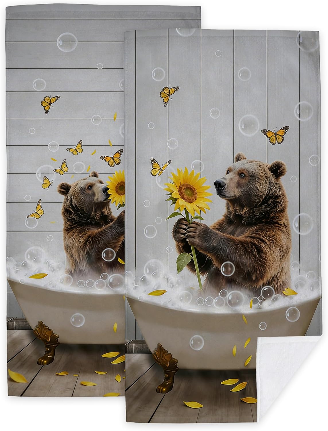 Brown Bears Hand Towels for Kitchen Bathroom 2 Pack Bath Towels 14.4"x28.3" Soft Absorbent Kitchen Towel for Home Kitchen Bathroom Decor