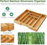 Vista 5 de Pipishell Organizador de cajones extensible de bambú para soporte de utensilios, bandeja de cubiertos ajustable, organizador de separadores
