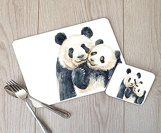 Panda Hardboard Placemat and Coaster Set, Panda Table Setting, Panda, Panda Coaster, Placemat and Coaster Set, Panda Baby Placemat