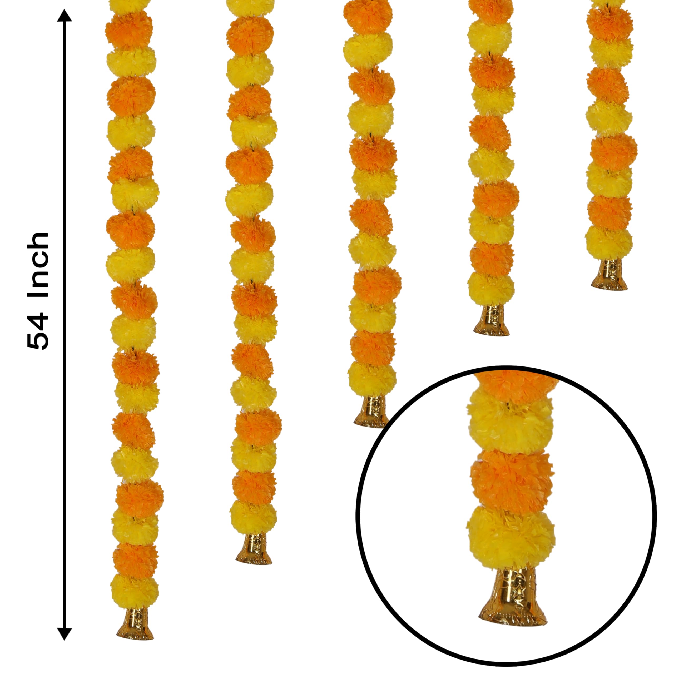5 Feet Artificial Marigold Pack Of 5 Flowers Garlands Home Wedding Decoration