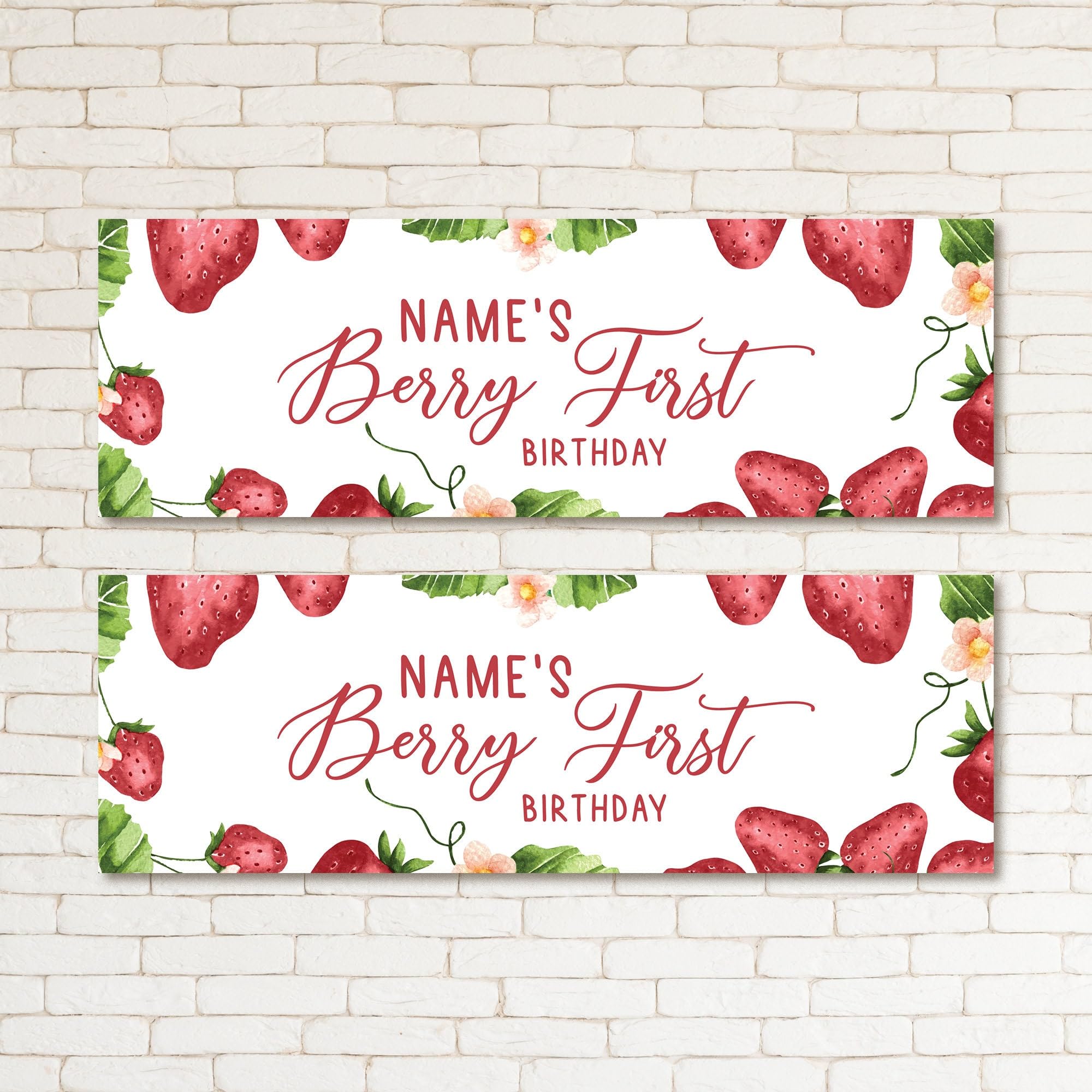 My Pixel Print Set of Two Personalised Berry 1st Happy Birthday Banners, Red, 90 cm by 30 cm, Birthday, Standard Banner, Wall Mount, Berry Theme, Girls, 2 Pieces