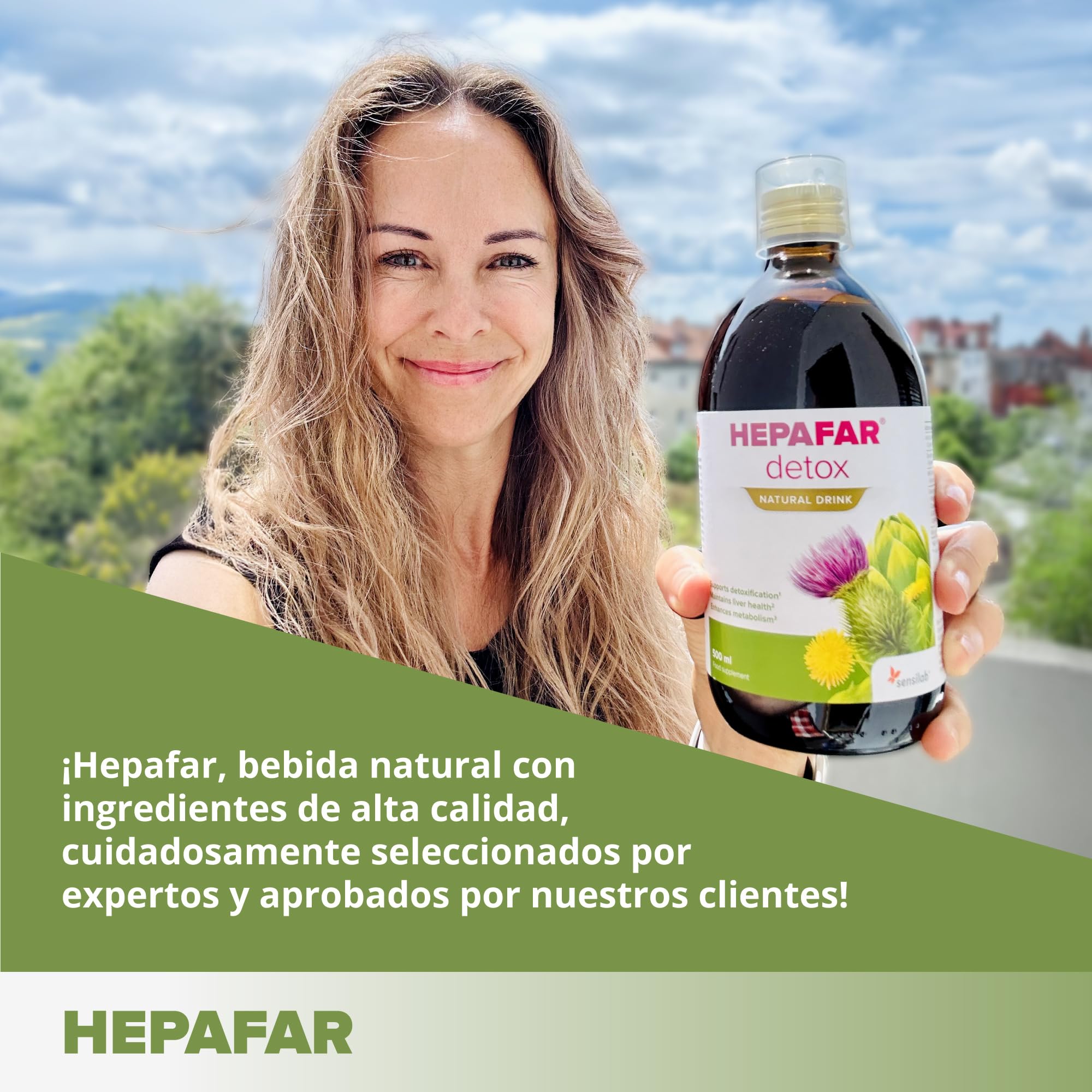 Cardo Mariano, Te Verde, Alcachofa, Diente de Leon y Manganeso - 2 x 500 ml para 40 Días - Apoyo Hepatico - Hepafar Drink Sensilab