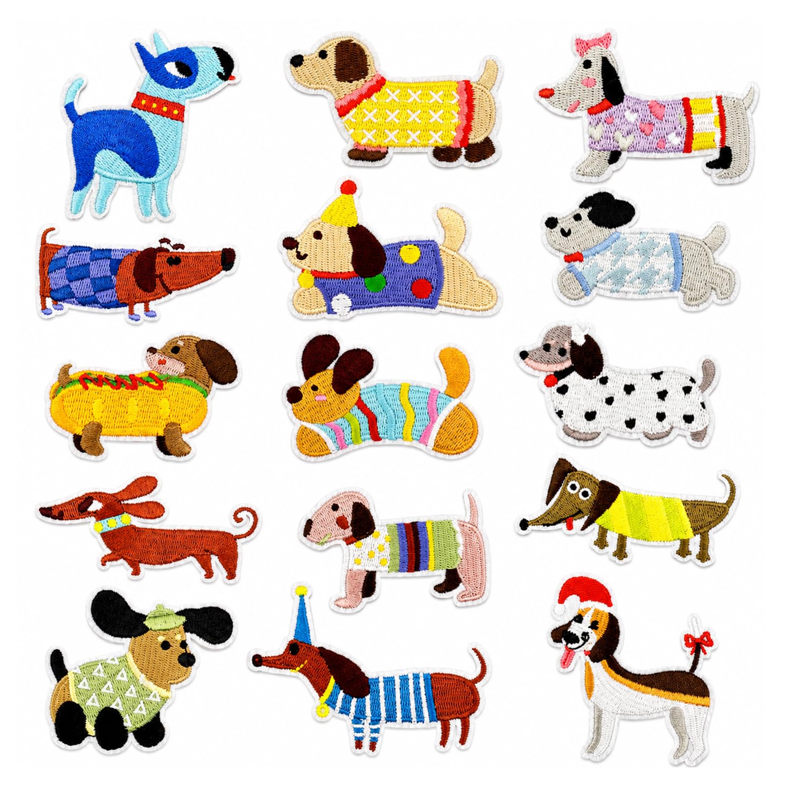 Exylosluxek Iron on Patches Embroidered Dachshund, 15 Pack Assorted for Clothing, Bags, Hats and Fabric Decorating