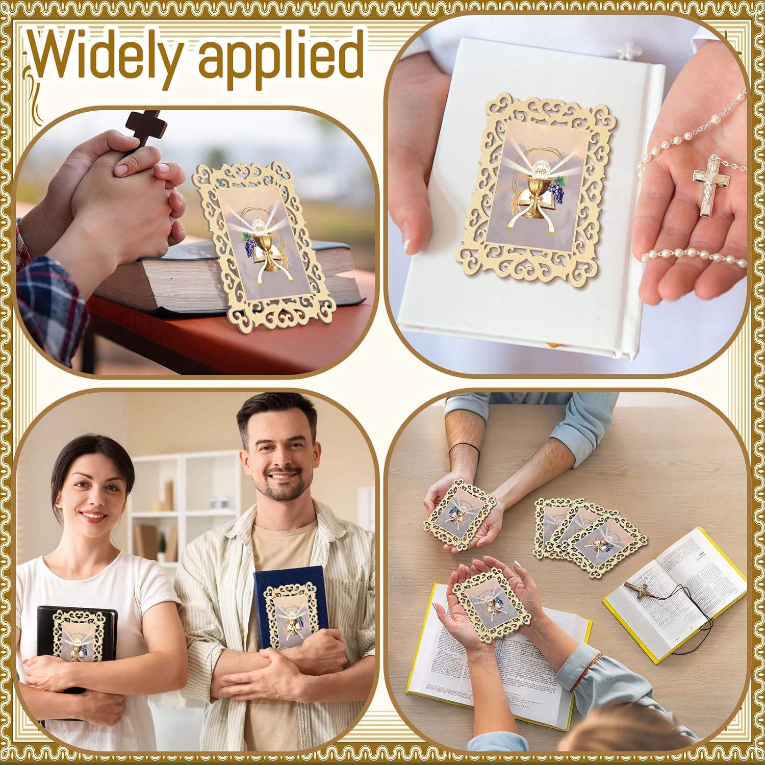 Leinuosen 24 Pcs First Holy Communion Prayer Cards Wood Religious Holy Card for Church Prayers Catholic Prayer Cards First Communion Christening Engrave Guest Gift Catholic Gifts