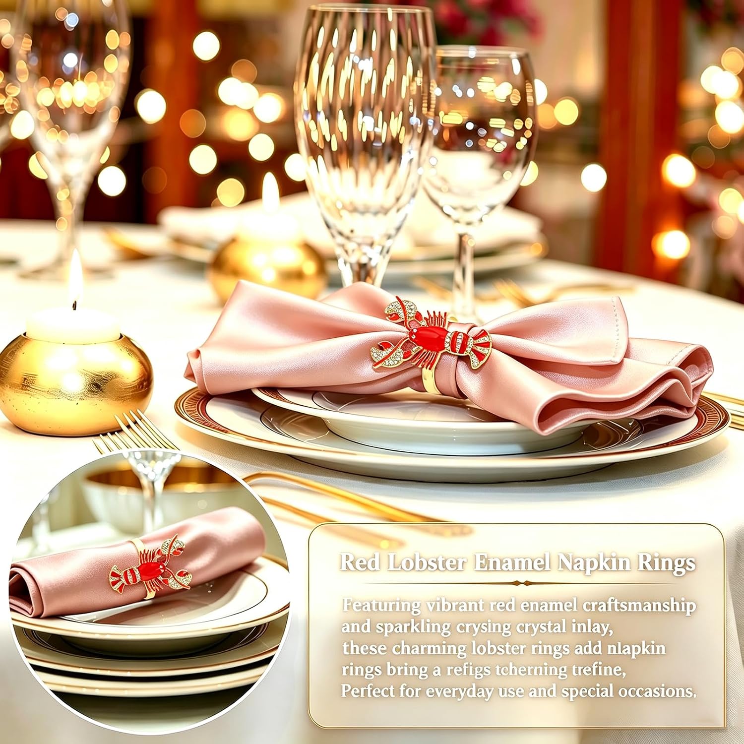 6pc Lobster Napkin Rings for Beach Party,Coastal Christmas Dinner