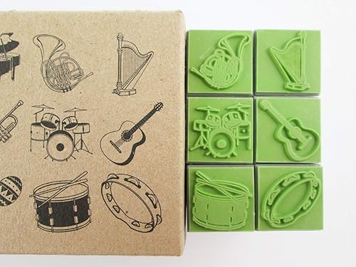 Miniatura 4 de 12 sellos de goma para instrumentos musicales para niños (CR018) Nuevo embalaje viene en caja de plástico redonda