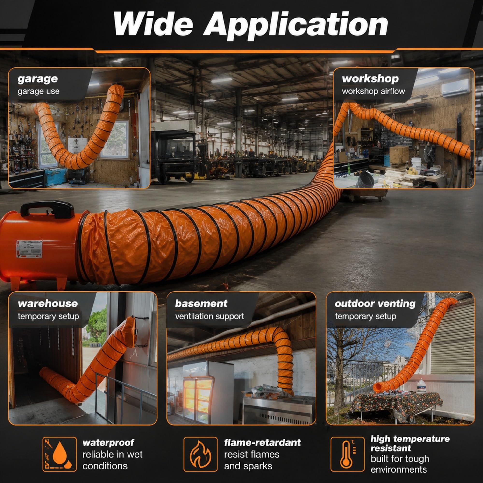 ZAQYCM Tubo Flexible Conducto De Ventilación para Soplador Y HVAC, Manguera De Ventilación De Alambre De Acero Flexible para Ventilador De Escape Industrial(L 10 ft/3m,ID(A) 9.8 In/250MM)