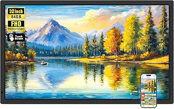 Frameo 32" Extra Large Digital Picture Frame WiFi 64GB, 1920 x 1080 FHD IPS Touch Screen Electronic Photo Frames, Wall Mounted, Auto-Rotate, Support USB and SD Card, Share Photos Videos Instantly