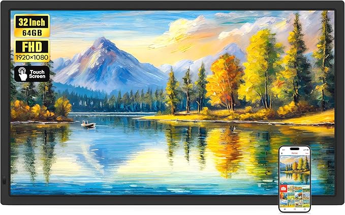BIGASUO Digital Picture Frame Frameo 15.6" WiFi Electronic Photo Frames Large with 64GB Memory 1920x1080 IPS FHD Touch Screen Share Moments Instantly Anywhere Photo Gifts for Parents and Grandparents