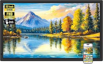 Frameo 32" Extra Large Digital Picture Frame WiFi 64GB, 1920 x 1080 FHD IPS Touch Screen Electronic Photo Frames, Wall Mounted, Auto-Rotate, Support USB and SD Card, Share Photos Videos Instantly