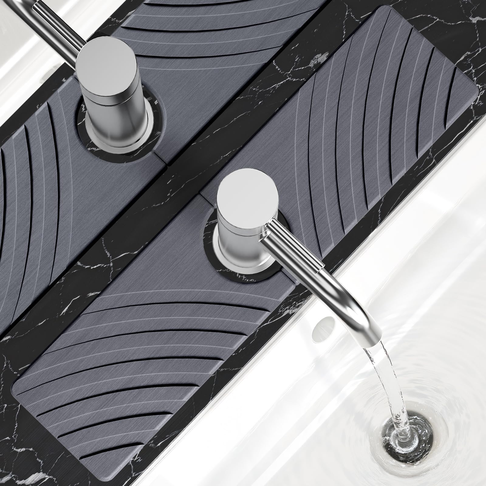 SpaceHacks Stone Faucet Mat for Kitchen Sink 15.7x4 in, Dark Gray