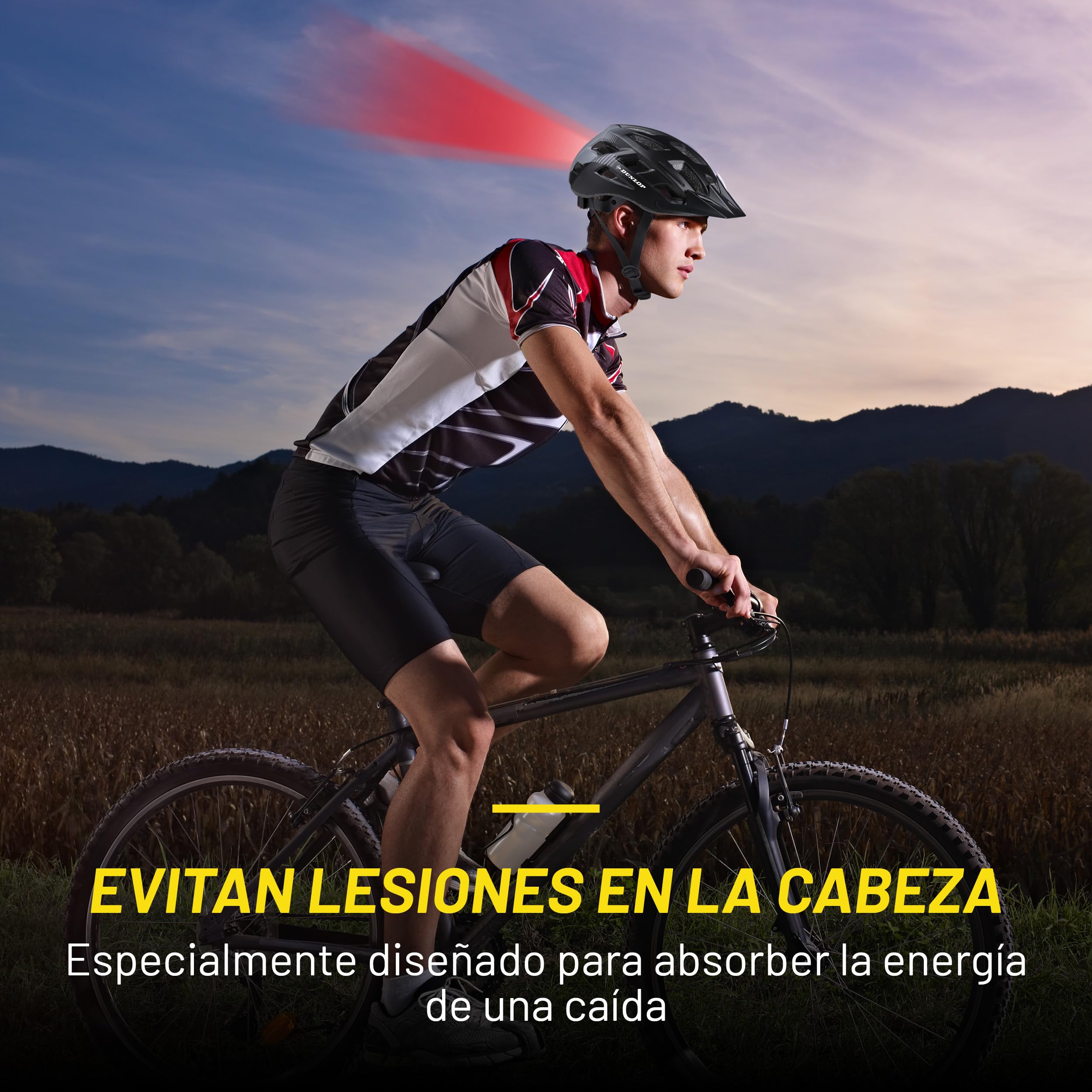 Dunlop Casco de Bicicleta Con Luz LED - Para Mujeres y Hombres - Ajustable 55-58 CM - 3 Modos de Luz - Negro — view 8