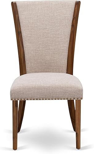 Miniatura 3 de East West Furniture VEP8T04 Verona Parsons - Juego de 2 sillas de comedor tapizadas de tela de lino marrón claro con ribete de clavo, color nogal