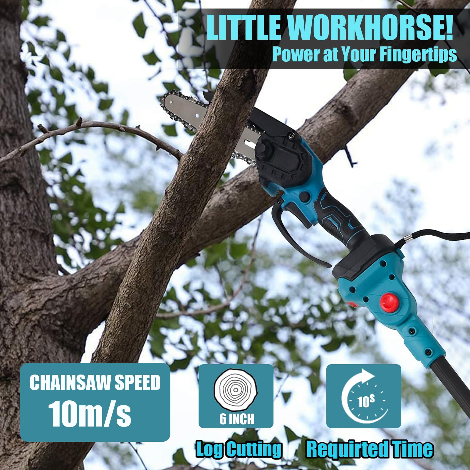 Motosierra Eléctrica-Tijeras de Podar Electricas, 4 en 1 Kit de Herramientas de Jardín,Sierra de Podar Telescópica,Longitud 1-2m y ángulo 180° Ajustables Altura de Trabajo Hasta 4.5m