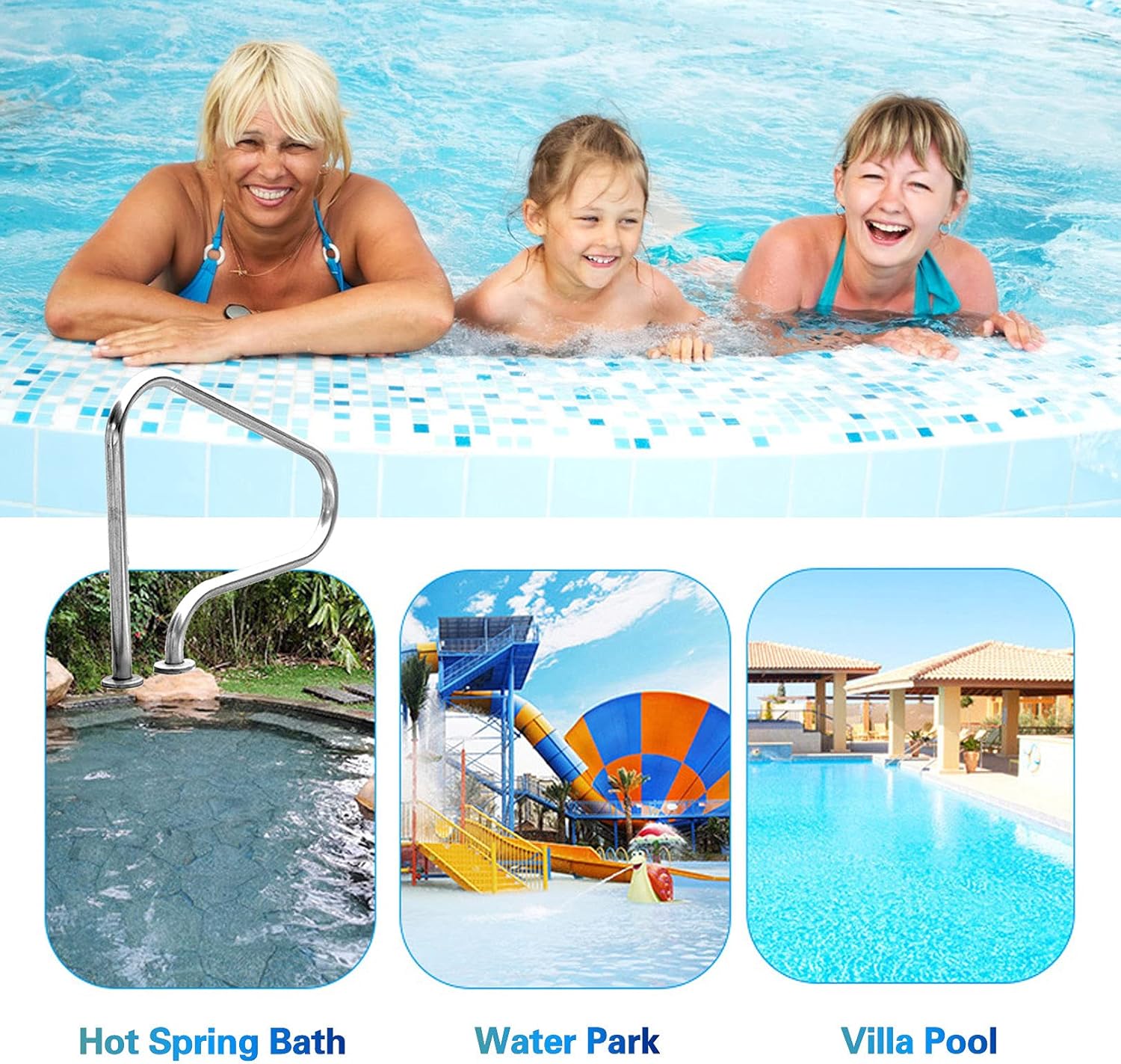 Swimming Pool Safety Hand Rail Pool Handrails Pool Safety Handrails, 1 PCS Pool Hand Rail, Hand Grab Rail, Swimming Pool Hand Rails, Easy to Install, 304 Stainless Steel Swimming P