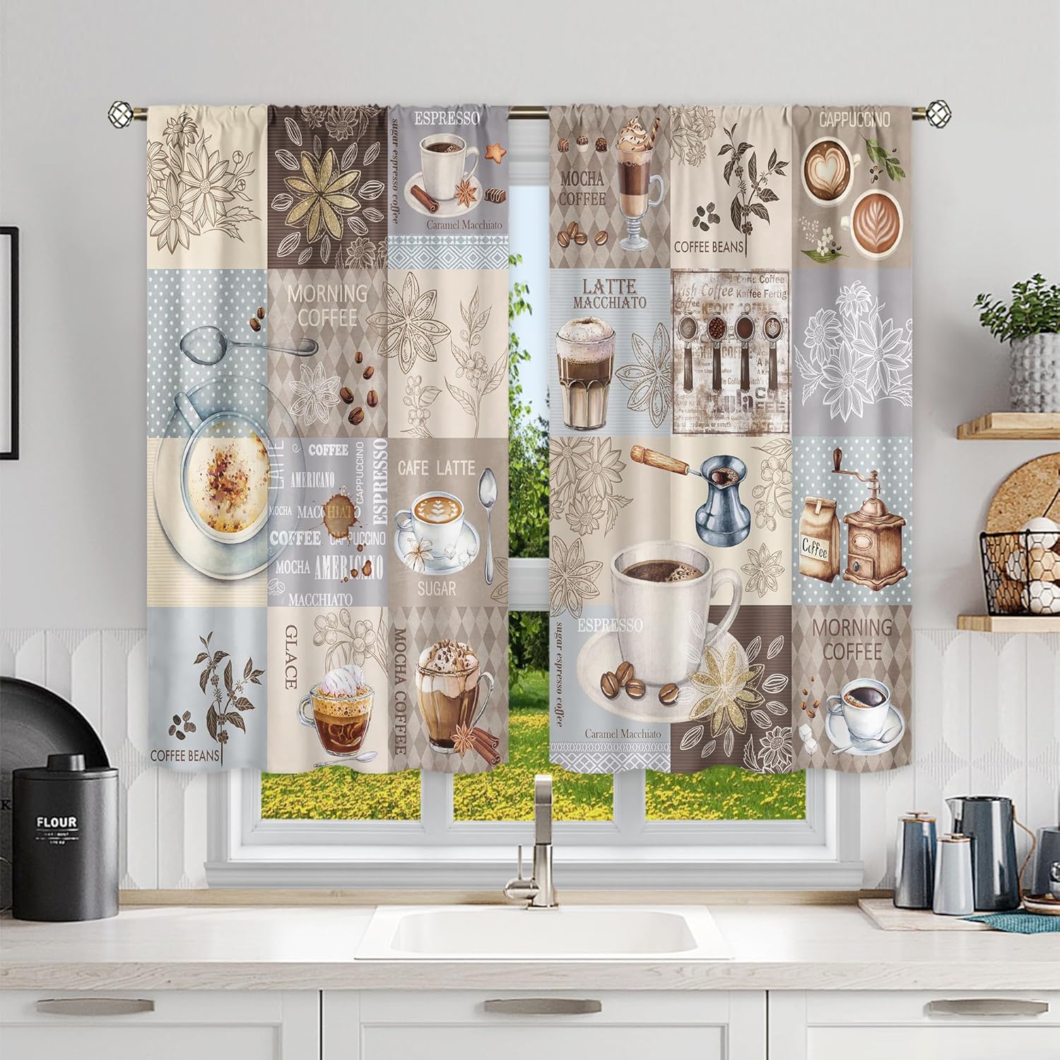 Amazon.com: Mitpok Coffee Kitchen Curtains 27.5Wx39H Inch Rod Pocket ...