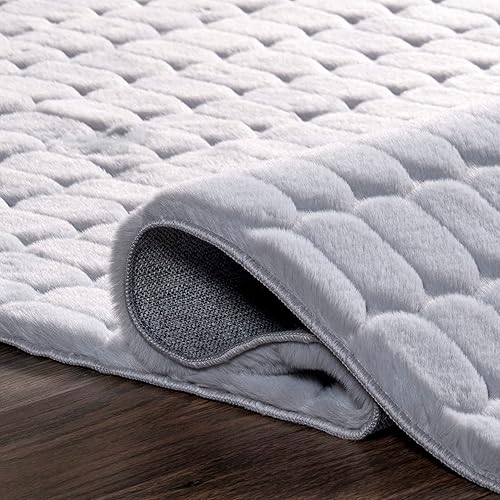 Miniatura 6 de nuLOOM Nia Tile - Alfombra de conejo sintético lavable a máquina, 5 x 8 pulgadas, color plateado