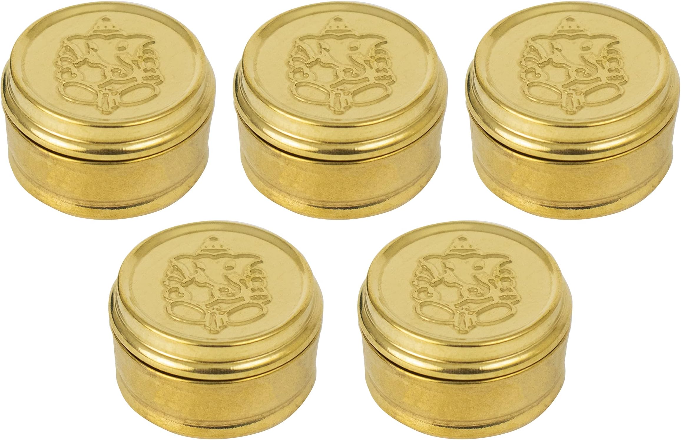 Spillbox Brass Box Pooja | Puja | Roli | Chawal | Chandan | Haldi | Kumkum Puja Box | Sindoor | Turmeric | Dabbi | Dibbi | Dhani | Dani Lid Holder -Small Dabbi pack of 5
