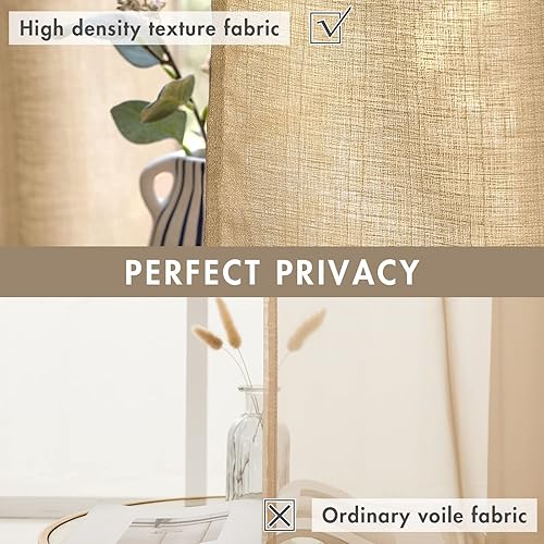 Miniatura 3 de MIULEE Juego de 2 paneles de cortinas semitransparentes con textura de lino sintético marrón tostado para dormitorio, sala de estar, cortinas de
