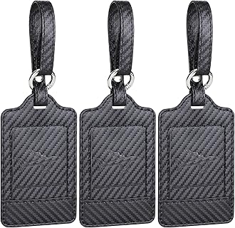 TeskyerTeskyer Luggage Tags, 3 Pack Premium PU Leather Luggage Tags for Suitcases, Privacy Protection Travel Bag Tags, Carbon Fiber BlackClimatePartner certified