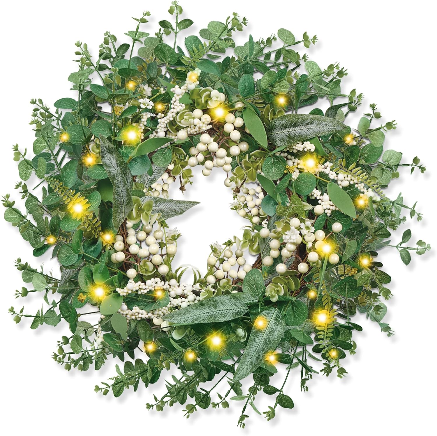 20Inch Spring Wreath for Front Door - St. Patrick's Day Porch & Window Spring Decor with White Berries & Lush Green Foliage, Indoor Outdoor Ornament for Spring Season Shamrock Decorations