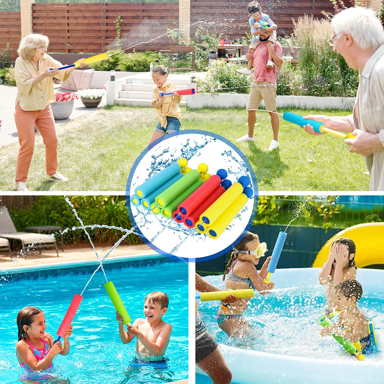 Pistola ad Acqua, 12pcs Pistole ad Acqua Schiuma, Giocattoli da Battaglia 8 m, Giocattolo Estivo per Piscina, Adatto per Spiaggia, Piscina, Giardino e Giochi All'aperto, per Bambini 3-12 anni